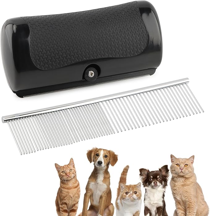 Deshedding Dog Brush Pets Shedding & Grooming Tools with 1 Steel Comb Pet Hair Removal Tool for Cats, Dogs, Horses(Color:Black)