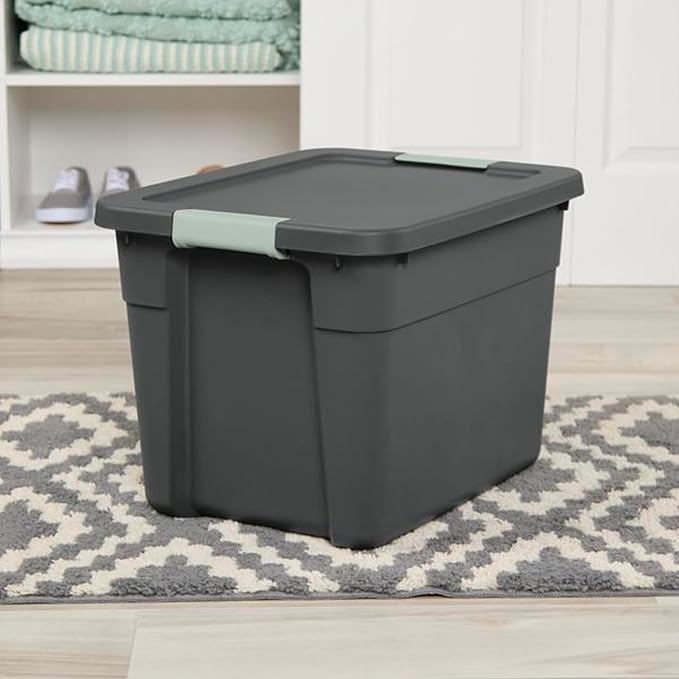 Sterilite Latch Tote Storage w/Lids for Home & Office, 12 Gallon, 12-Pack | Heavy-Duty and Stackable Plastic Containers with Latches for Closet, Cabinet, Bedroom, Bathroom and Dorm Room Organization