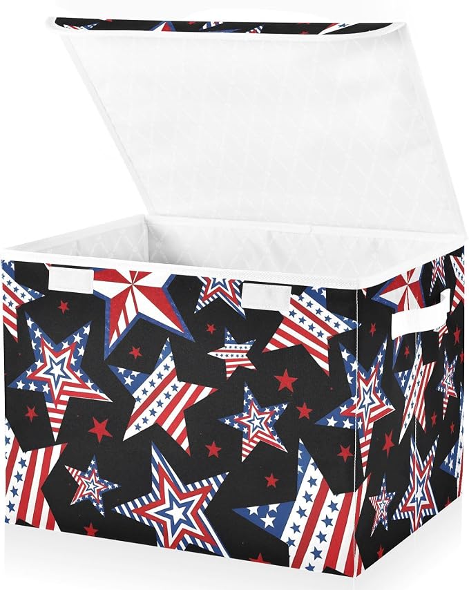 American Star Fabric Storage Bins Organizer Cubes and Carrying Handle | Decorative Storage Boxes, Foldable & Stackable, Dust-Proof Flip Top, Reinforced Handles, For Home & Dorm, Clothes & Toy Box