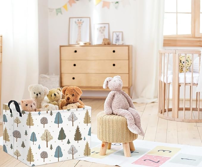 Rectangular Kids Storage Bin Gift & Baby Organizer Shelf Book Basket Room Decor (Grey Tree)