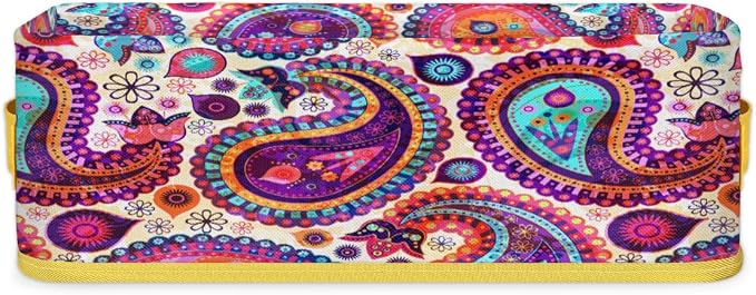 Paisley Folk Style Bathroom Storage Basket, Foldable with Handle Open Countertop Paper Towel Decorative Box, Toilet Tank Top Shelf Baskets for Home Closet Bedroom Living Room Office