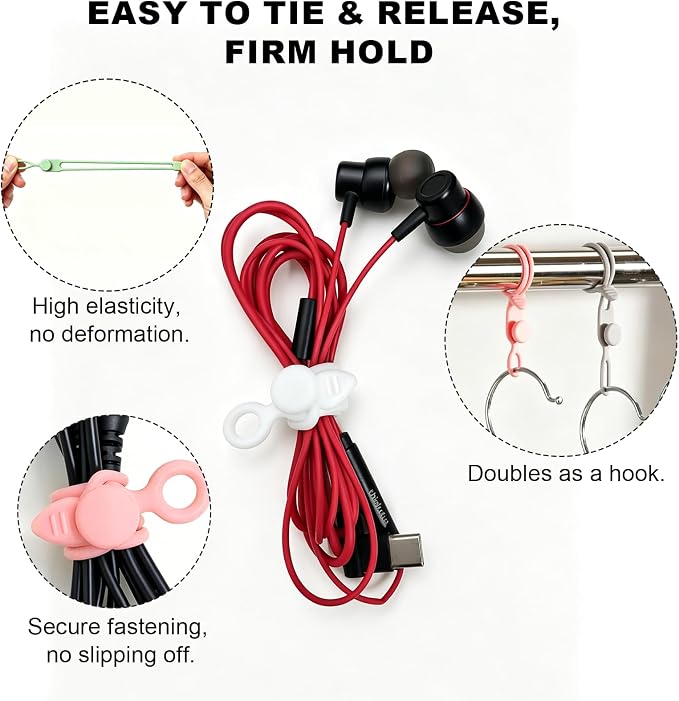 30Pcs Silicone Cable Ties Reusable Wire Organizer Straps | Fastening Earphones,Chargers, Home Office,Desk,Kitchen Appliance Cables & Wires Cable Ties Cord Organizers(5 Colors)