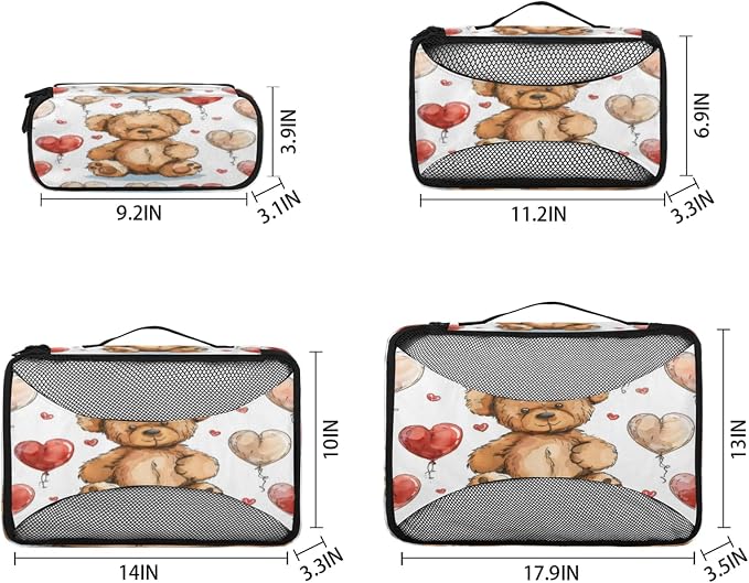 4 Set Packing Cubes for Travel, Animals Bears Packing Cubes for Women, Travel Luggage Packing Organizers, Packing Cube Set, Teddy Bears