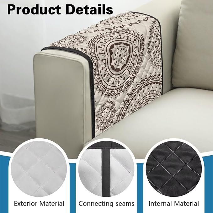 Mandala Stretch Armrest Cover Couch Arm Covers Washable Sofa Chair Arm Covers with 2 Pockets Furniture Protector Armchair Slipcovers for Recliner Home Decor Sofa Arms Rest Cover