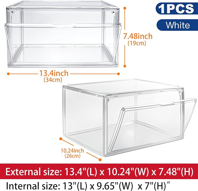 1 Pack Acrylic Shoe Boxes for Flat, Loafer & Small Space, Fits Size 12.5 | Magnetic Side Door, Space-saving Clear Shoe Storage Boxes, Acrylic Display Case, Shoe Containers for Entryway & Sneaker