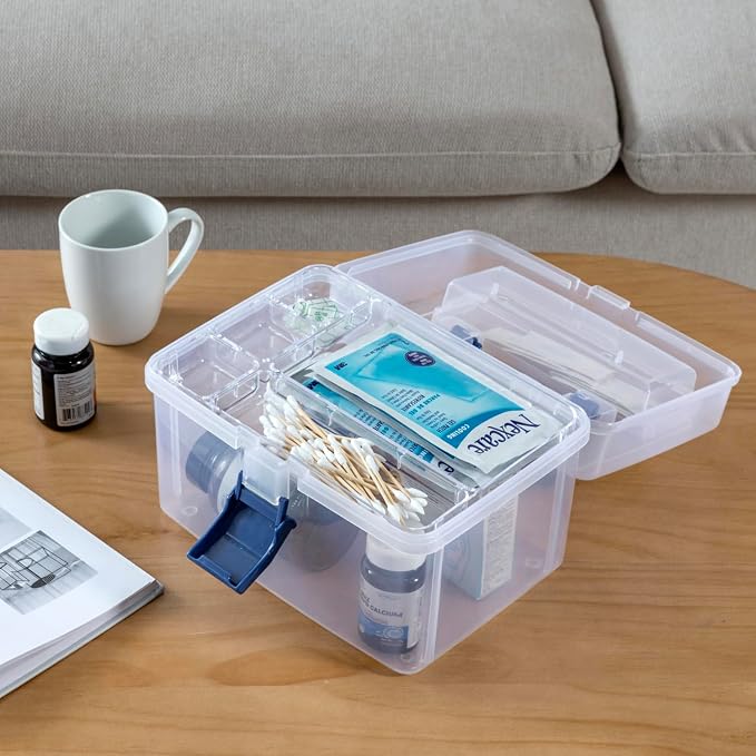 MyGift 10 Inch First Aid Storage Box with Detachable Tray, Quick Access Lid | Portable organizer keeps medical supplies neatly sorted with a removable tray and quick-access lid for everyday readiness
