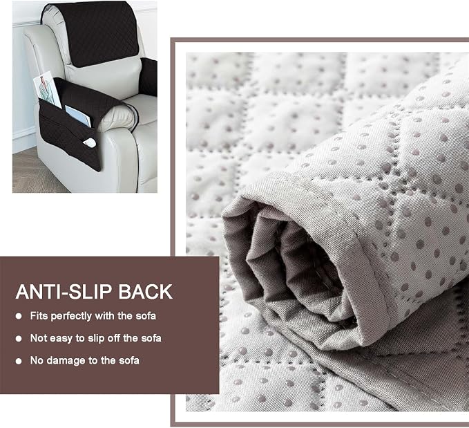 Large Polyester Armrest and Headrest Covers with 2 Pockets | Soft, smooth polyester resists daily wear nonslip silicone backing helps shield recliners and sofas from pet scratches