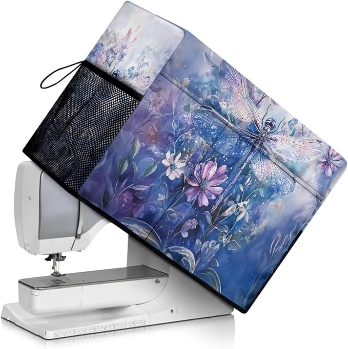 Dragonfly Sewing Machine Cover - Fits Standard Singer, Brother and Janome Machines, Protecting & Decorating Your Sewing Space (Blue)