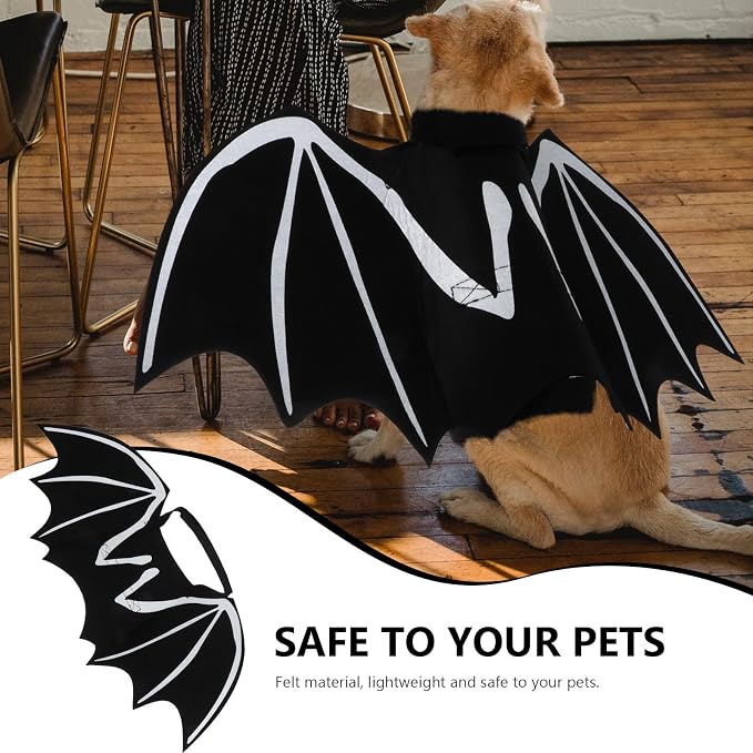 TEHAUX 1pc Cat Bat Wings Halloween Pet Costume Luminous Wings for Cats and Dogs Soft Felt Adjustable Strap for and Parties