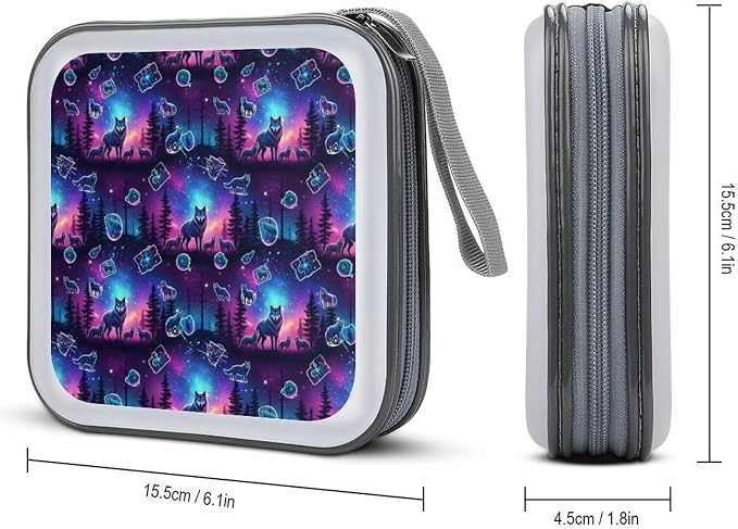 Protective 40-Capacity CD Organizer Winter Wolves Animal, Hard Case Storage Binder with Zipper, Portable Wallet for Car Home Office