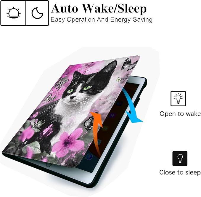 for Microsoft Surface Go 4/3/2/1-10.5" 2021 Tablet Case,Auto Wake/Sleep,Adjustable Stand Protective Cover - Black and White Cat Butterfly