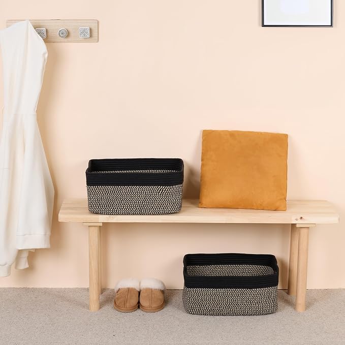 MiniArk Large Storage Baskets for Organizing, 17 x 13 x 7.5” Closet Shelf Baskets for Clothes Blanket Towels, Baby Nursery, Toy Bins Box, Woven Rope Baskets, 4 Packs Woven Brown