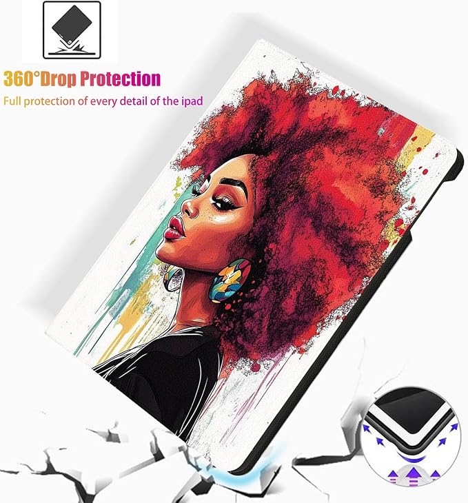 for Microsoft Surface Pro 7 Plus,Surface Pro 7/6/5/4 12.3" Tablet Case,Auto Wake/Sleep,Adjustable Stand Protective Cover - African American Girl