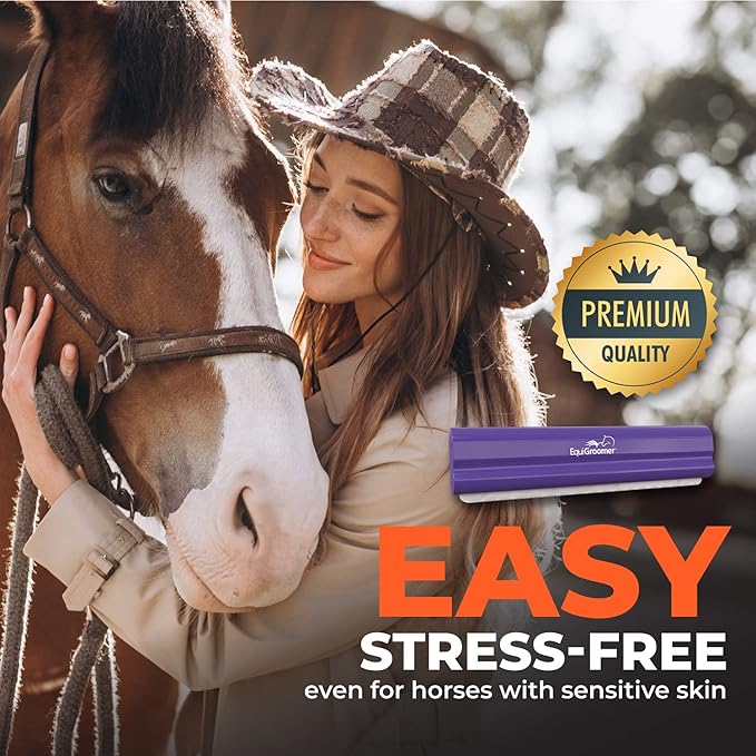 EquiGroomer Deshedding Brush, 8-Inch for Horses and Large Pets, Purple, Removes Loose Dirt, Hair, and Fur, Professional Undercoat Grooming Tool