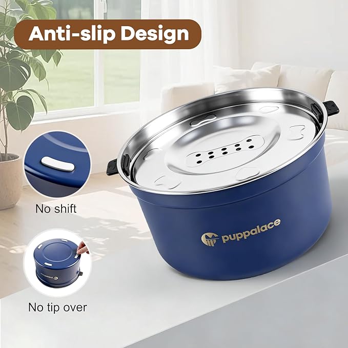 108oz No-Spill Stainless Steel Dog Water Bowl- Upgrade for Messy Drinkers, Splash Proof Design, Easy to Clean, Non-Slip Base, Large Capacity for Dogs and Cats (108oz, Blue)