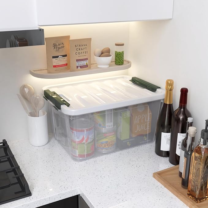 20 Quart Clear Plastic Latching Storage Box with Lids, 6-Pack | Plastic Organization Containers Bin with Lid