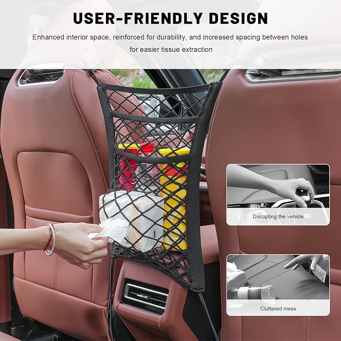 3-Layer Car Mesh Organizer, Stretchable Auto Seat Back Net Bag Safety Barrier, Elastic Mesh Storage Organizer Front Seat Pet Divider for Cars SUVs Trucks, Car Accessories