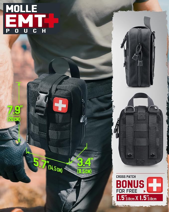 LIVANS 1000D First Aid Bag Empty, Medical Ifak Pouch for Emergency & EMT | Molle Compatible, Rip-Away & Quick-Release Design, Versatile for Tactical, Camping, Hiking and Travel