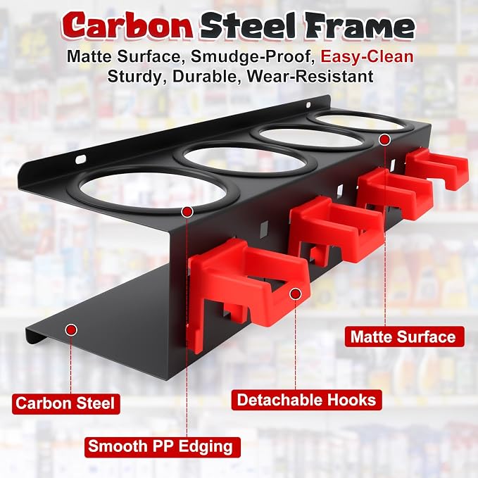Spray Bottle Holder, 2 Pack Wall Mount Car Detailing Can Holder Spray Rack | Heavy-Duty Carbon Steel Auto Detail Spray Bottle Organizer, Spray Can Holder with Hooks for Garage Workshop Van Shed Storage