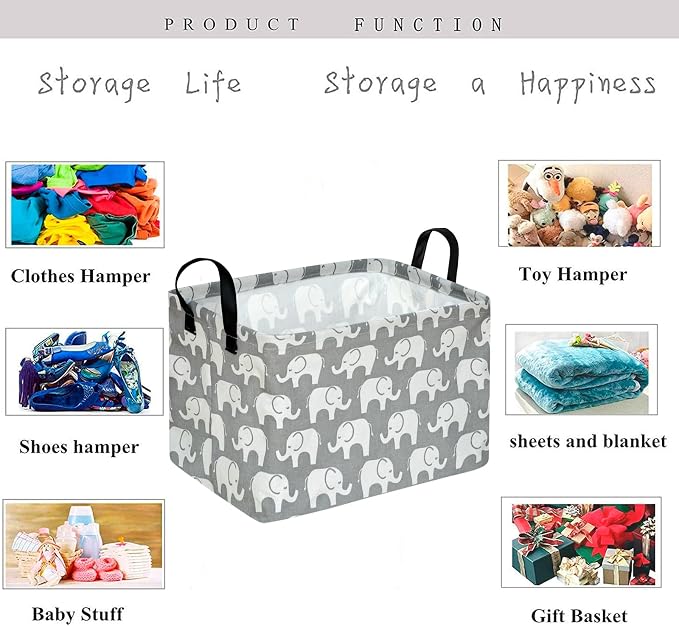 Kid Storage Basket Gift Shelf Basket Toy Storage Bin, Nursery Basket Organizer Box for Children Room Deco With Handles (Elephant)