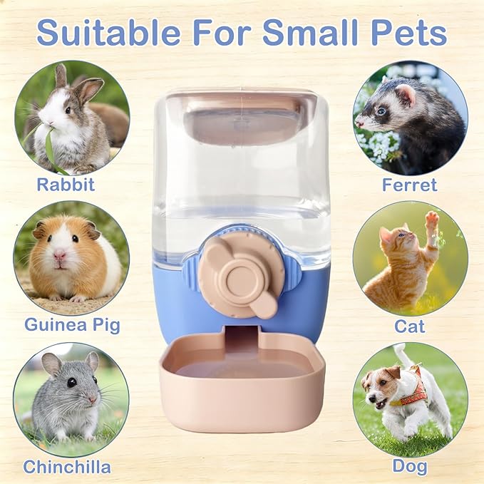 35oz Rabbit Water Bottle, Pet Hanging Automatic Water Dispenser for Small Animal Ferret Guinea Pig Chinchilla Dog Cat (Cage Grid Spacing 1.2''-2.1'') (Blue-Pink)