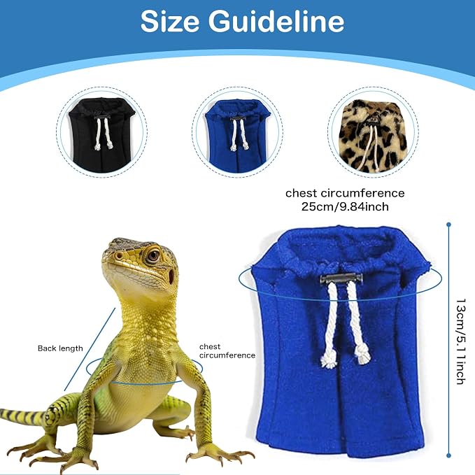 Lizard Clothes Bearded Dragon Hoodie Sweater Jacket Small Pet Costume Flannel Apparel for Reptiles Party Cosplay Props Chameleon Outfit Reptile Clothing Accessories（Blue）