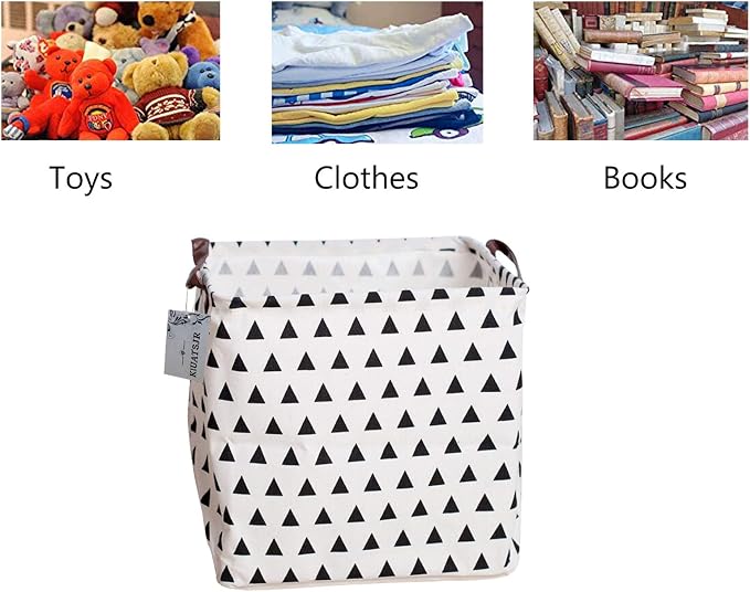 Square Canvas Toy Storage Bins Basket with Handle Collapsible Toy Organizer for Nursery Storage, Kid's Toy & Laundry, Gift Basket (Triangle)