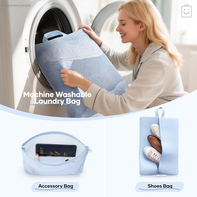 Veken 9/11 Set Compression Packing Cubes Garment Bags for Travel Essentials,Compressible Expandable Luggage Organizer Bags for Clothing,Space Saver Bags with Over 1000 pcs of Mesh Holes(Light Blue)