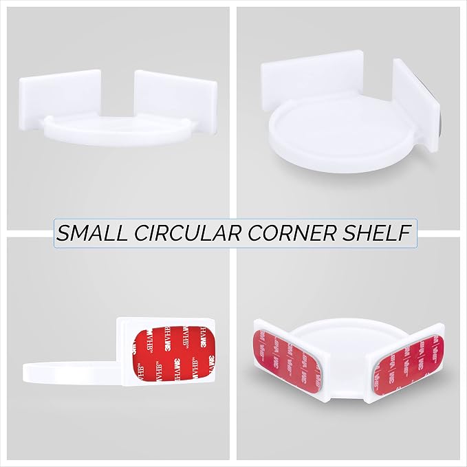 BRAINWAVZ Mini Circular Corner Shelf Mount for Security Cameras, Baby Monitors, Speakers, Plants & More, Universal Holder, Strong Adheasive, No Mess, Screwless (White)