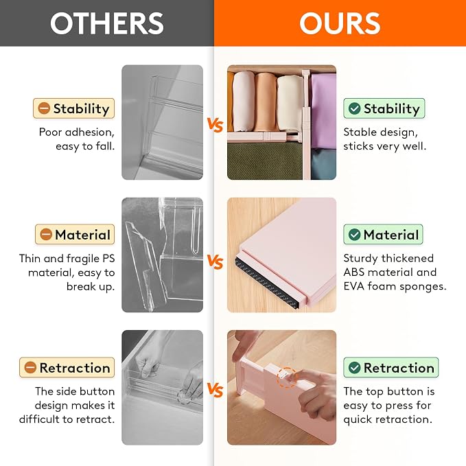 Lifewit 4" High Upgrade Drawer Divider, Adjustable Drawer Organizer Clothes | 6 Pack 11"-17" Expandable Pink Plastic Drawer Separator for Dresser, Kitchen, Closet, Nursery, Office Organization & Storage