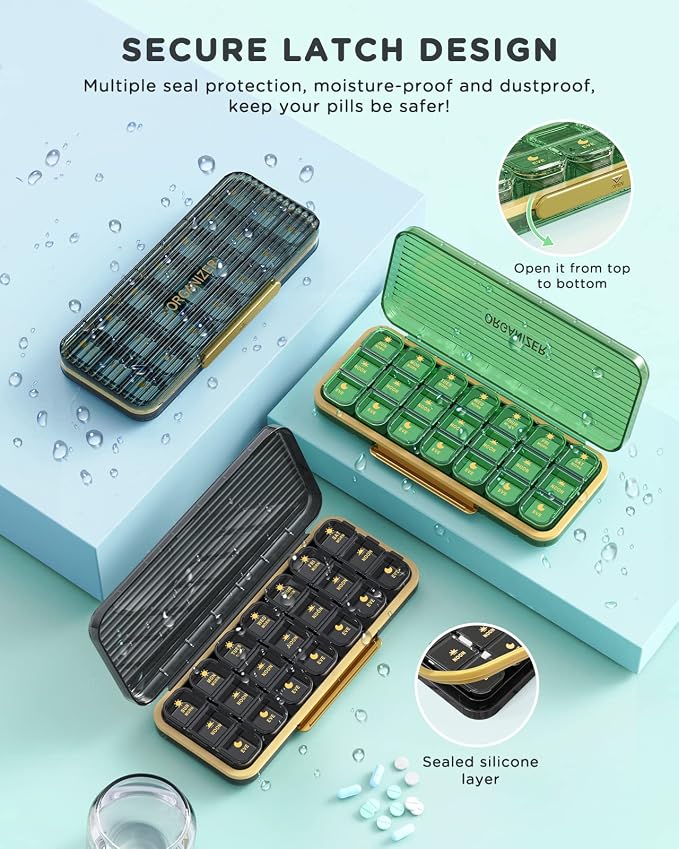 Acedada Pill Organizer 3 Times A Day, 7 Day Pill Box 3X A Day, Blue | Weekly Vitamin Box Organizer with 7 Separate Containers, Portable Daily Medicine Planner Case for Vitamin Fish Oil Supplement