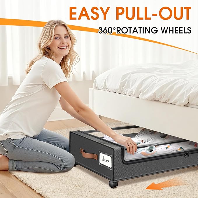 Under Bed Storage with Wheels 1Pack Storage Containers with Clear Window | Under Bed Drawers Rolling Under Bed Storage for Clothes,Shoes, Blankets (30.71 x 16.93 x 6.69 in, Dark Grey)