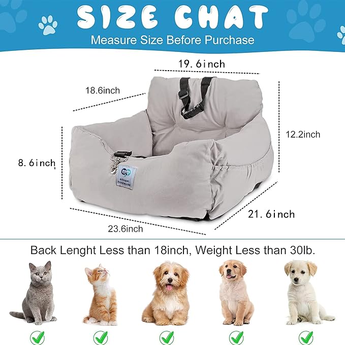 Aidou Dog Booster Seat for Small to Large Dogs & Cats, Travel Safety Seat with Storage & Dual-use for Car & Home (Medium Red Stripe)