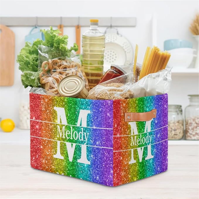 Custom Name Storage Bin Gradient Coloful Red Yellow Purple Sequins