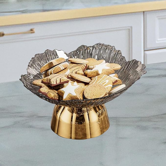 Decorative Pedestal Bowl Dish Holder Dessert Display Stand Decor Fruit Basket Serving Tray for Drawing Room Housewarming Gift, A Gray