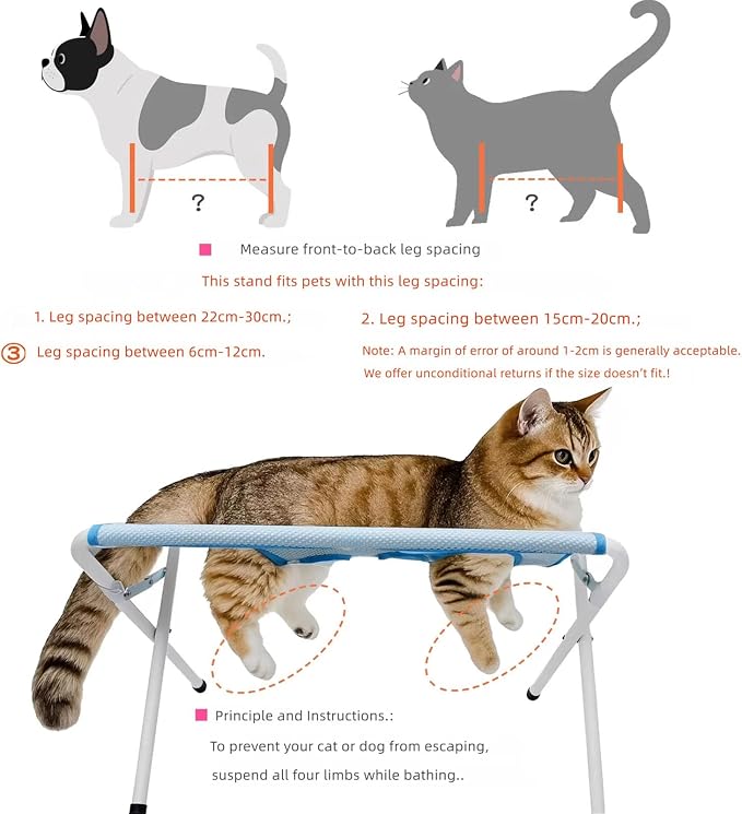 Pet Grooming Hammock with Stand, Dog Bathing Station, Cat-Hammock | Foldable Steel Frame Pet Bath Rack With Breathable Polyester Net, 8 Fixed Holes, 10KG Load