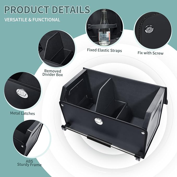 Car Trunk Organizer Leather Car Storage Organizer with Lid Car Organizer | Suv Trunk Organizer with Sturdy Handle Car Cargo Storage Box for Minivan, Sedan, Jeep (Black, 20.47 x 11.4 x 12.2in)