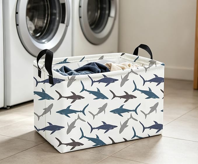 Essme Rectangular Shark Baskets with Handles for Room Decor,Gifts Box,Shelf Basket,(Shark)