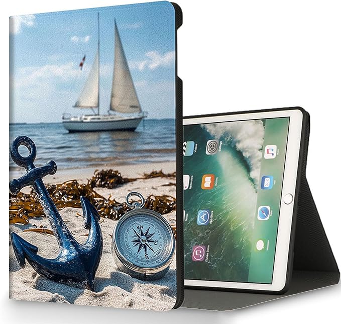 for Microsoft Surface Pro X/Pro X Plus-13 2019/2020/2021/2024 Tablet Case,Auto Wake/Sleep,Adjustable Stand Protective Cover - Nautical Anchor Compass