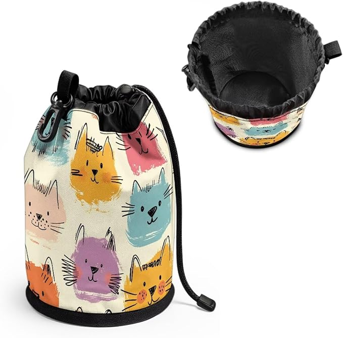 Cat Clothespin Bag for Clothesline Outdoor, Clothes Pin Bag with Drawstring Closure, Large Opening, Large-Capacity Clothespin Storage Organizer with Hooks