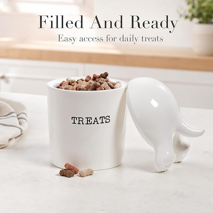 Dog Tail Treat Canister - Ceramic Dog Treat Jar | Store Your Dog Treats