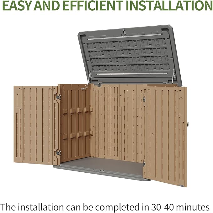 Aoxun Outdoor Storage Cabinet 35 Cu.Ft Outdoor Trash Can Storage Shed,Brown | Waterproof Horizontal Storage Shed Outdoor Storage for Garbage Bin, Generator, and Lawn Mower