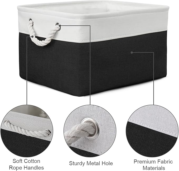 Storage Bins for Shelves - 1 Pack 15.7x11.8x8.3 inch Canvas Storage Basket for Organizing Cubes Gift Dog Cloth Toy (White & Black)