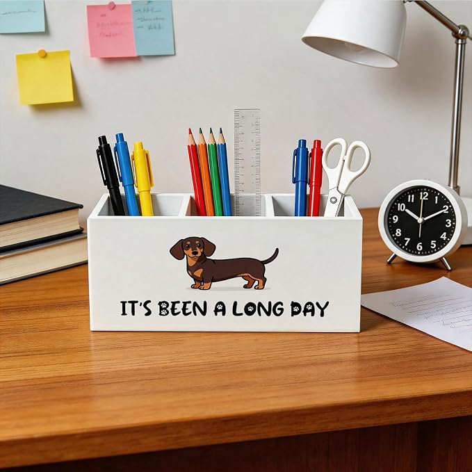 Funny Dachshund Gifts Pen Holder - Funny Weiner Dog Gifts Wooden Box Sign Desk Decor, Doxie Dachshund Dog Pencil Holder for Desk Accessories Decor