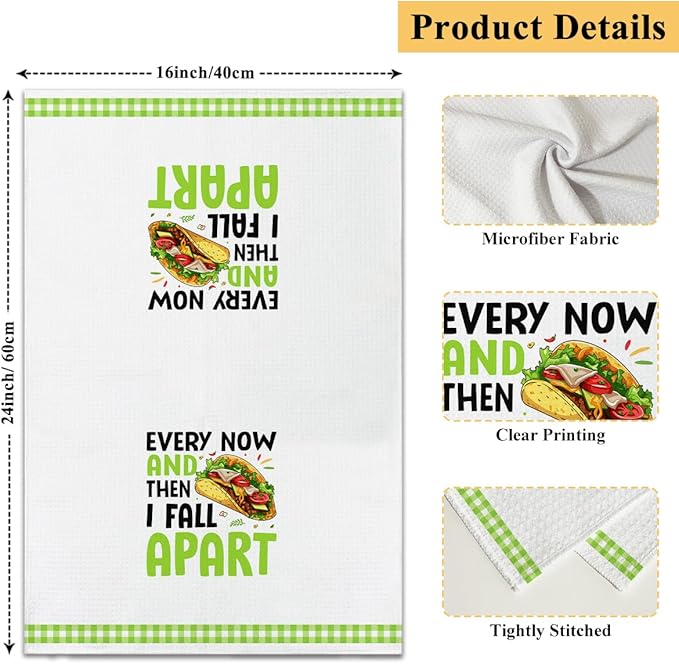Funny Food Print Kitchen Towels and Dishcloths Set of 4, Cute Decorative Hand Towel Drying Cloth for Bathroom Cooking Baking, Housewarming Gift for Hostess, Women, 16x24 Inches -06