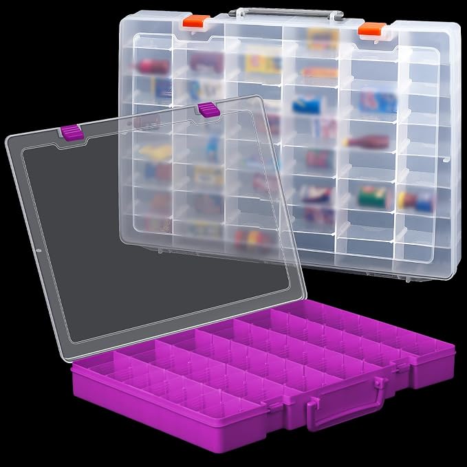 Juexica 2 Pcs 48 Grids Plastic Bead Organizer Box with Divider, Clear,Purple