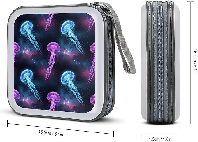 Portable CD Holder Case with Strap Jellyfish, 40-Capacity Hard Plastic Storage Binder, Protective Wallet for Car Office Travel