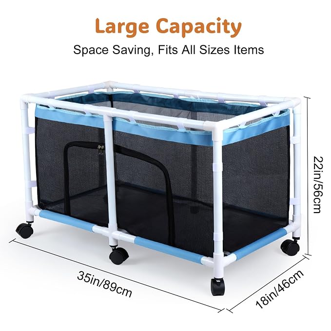 FIOBEE Toy Box for Girls Boys with See-Through Mesh & 360° Rotating Wheels | Kids Toy Chest Organizer, Stable Structure & Easy Install, Extra Large Storage Bin for Clothes, Ball, Pet Toys, Swimming Ring