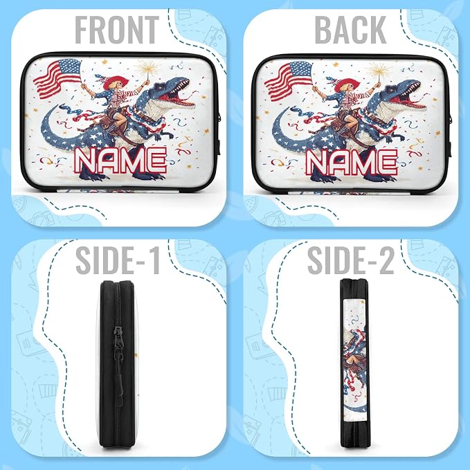 Custom Electronics Organizer Patriotic Cowgirl Dinosaur Travel Cable Pouch Large Tech Accessories Case Waterproof Cord Storage Bag for Power Bank Charger Phone Earphone