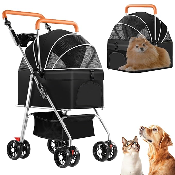 3 in 1 Pet Stroller for Dogs Cats Foldable Jogger with Detachable Carrier